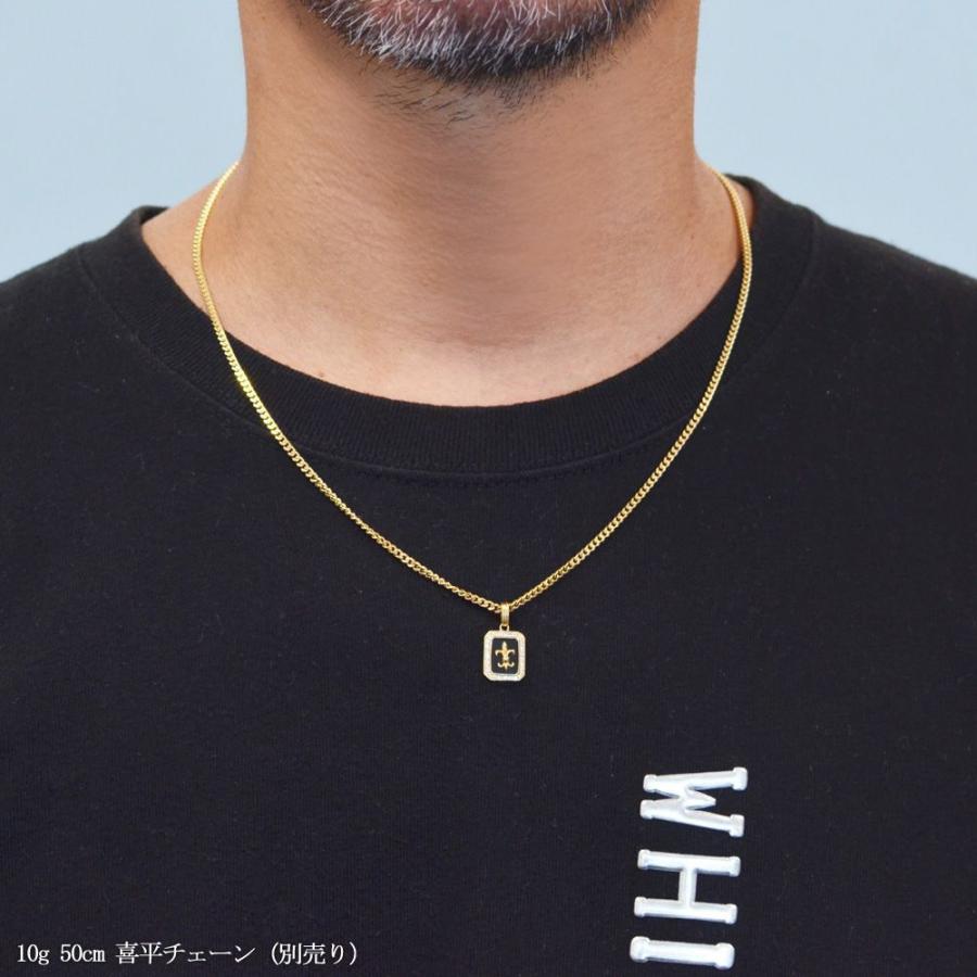 ペンダントトップ メンズ K18 18金 ダイヤモンド オニキス 百合の紋章
