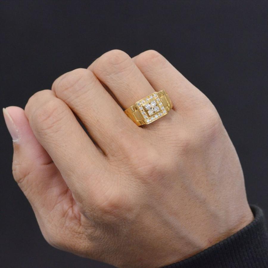 18金 印台 リング K18 18k 指輪 メンズリング ゴールド ダイヤモンド