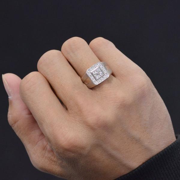 プラチナ リング メンズ 指輪 印台 ダイヤモンド Pt950 幅広