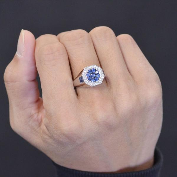 メンズリング 印台 プラチナ 指輪 サファイア ダイヤモンド Pt950 男性