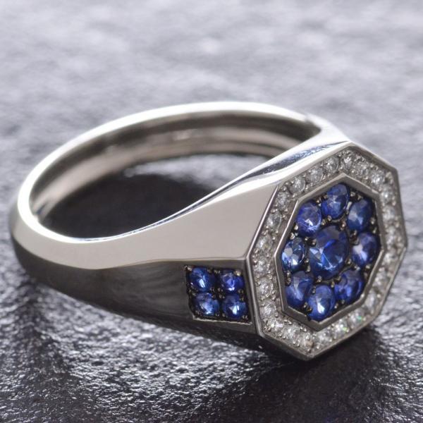 メンズリング 印台 プラチナ 指輪 サファイア ダイヤモンド Pt950 男性