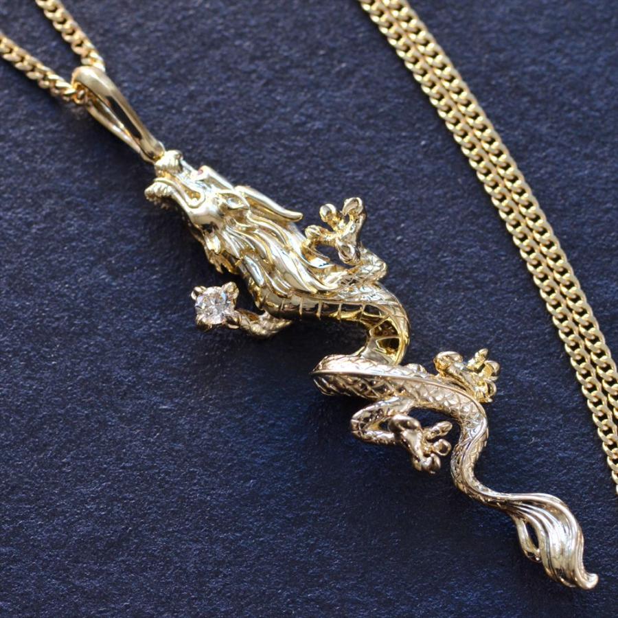 ネックレス メンズ 18金 K18 ダイヤモンド ルビー ドラゴン 龍 喜平 