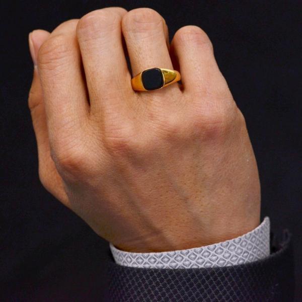 指輪 メンズリング 18金 K18 オニキス 印台 リング ゴールド シンプル