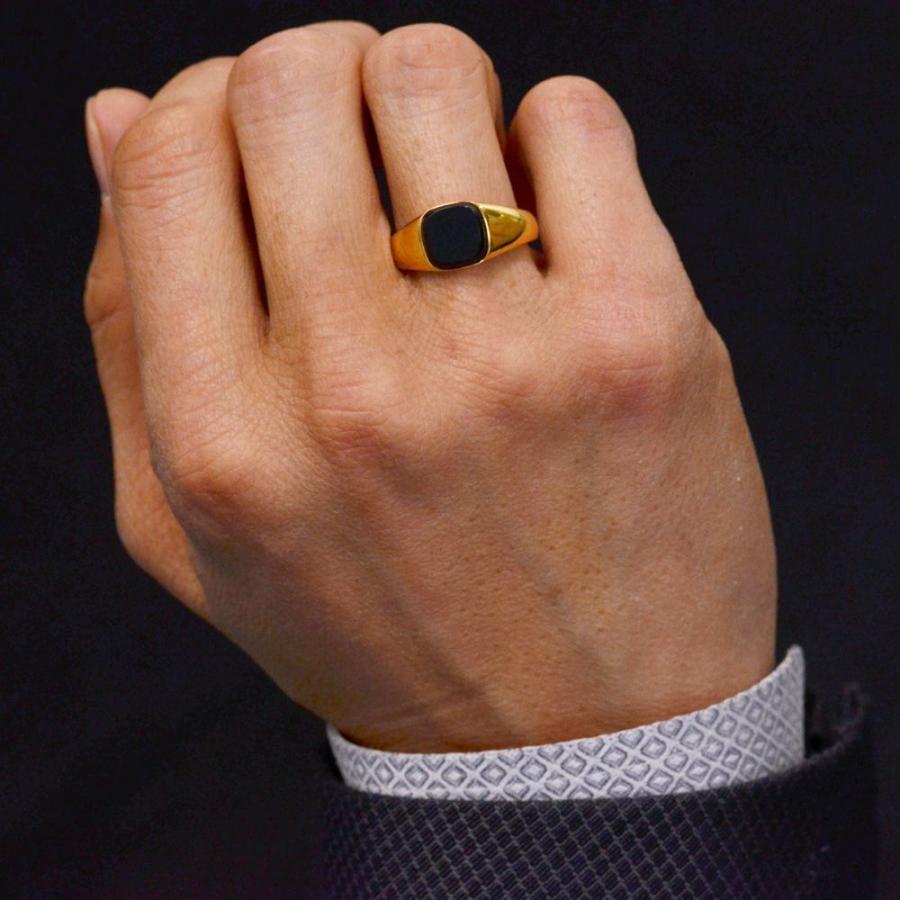 指輪 メンズリング 18金 K18 18k オニキス 印台 リング ゴールド