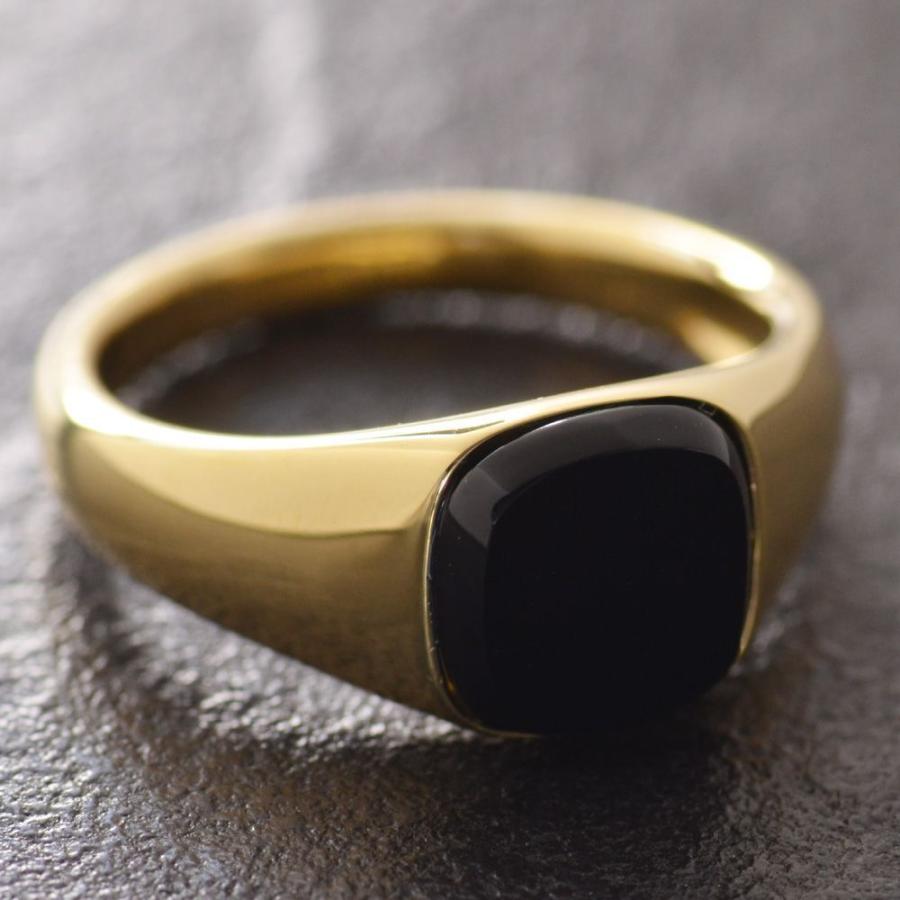 指輪 メンズリング 18金 K18 18k オニキス 印台 リング ゴールド