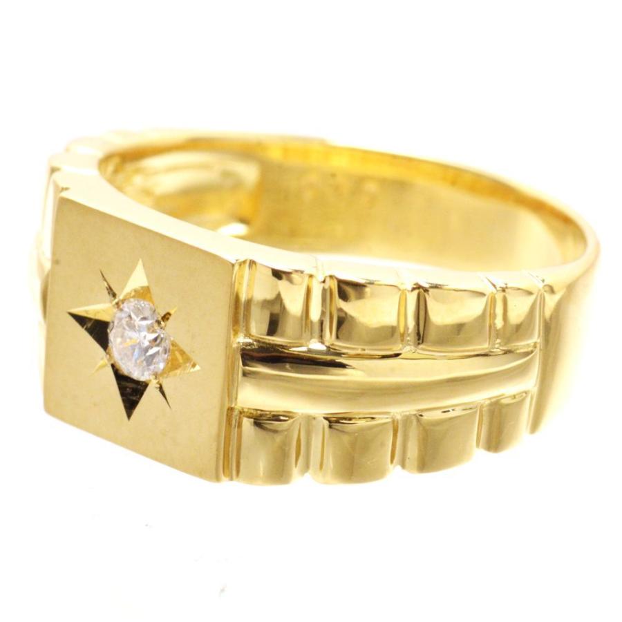 指輪 メンズリング 18金 K18 18k 18K ダイヤモンド 印台 後光留め