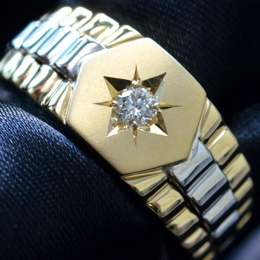 指輪 メンズリング 18金 K18 18k ダイヤモンド 印台 イエローゴールド