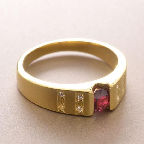 メンズリング 18金 指輪 K18 18k ゴールド ルビー ダイヤモンド 地金