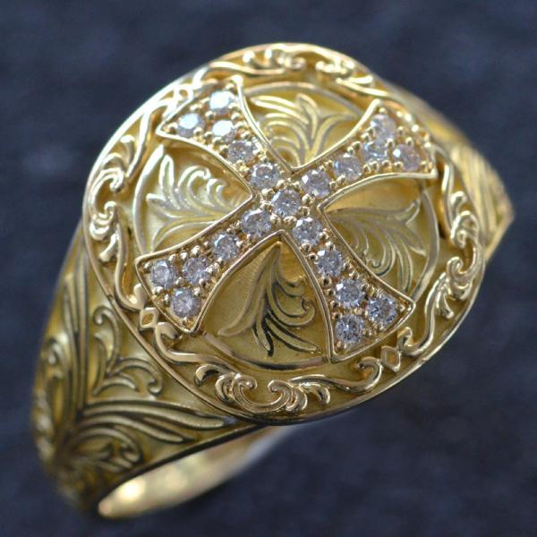 メンズリング 18金 指輪 メンズ K18 ゴールド ダイヤモンド クロス 十字架 男性 日本製 刻印入り 鑑別書付き 人気 おすすめ 太め