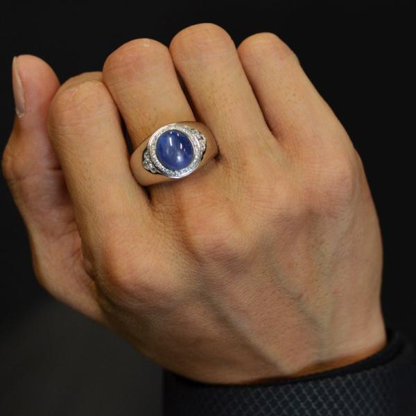 メンズリング プラチナ 指輪 スターサファイア ダイヤモンド Pt950 地