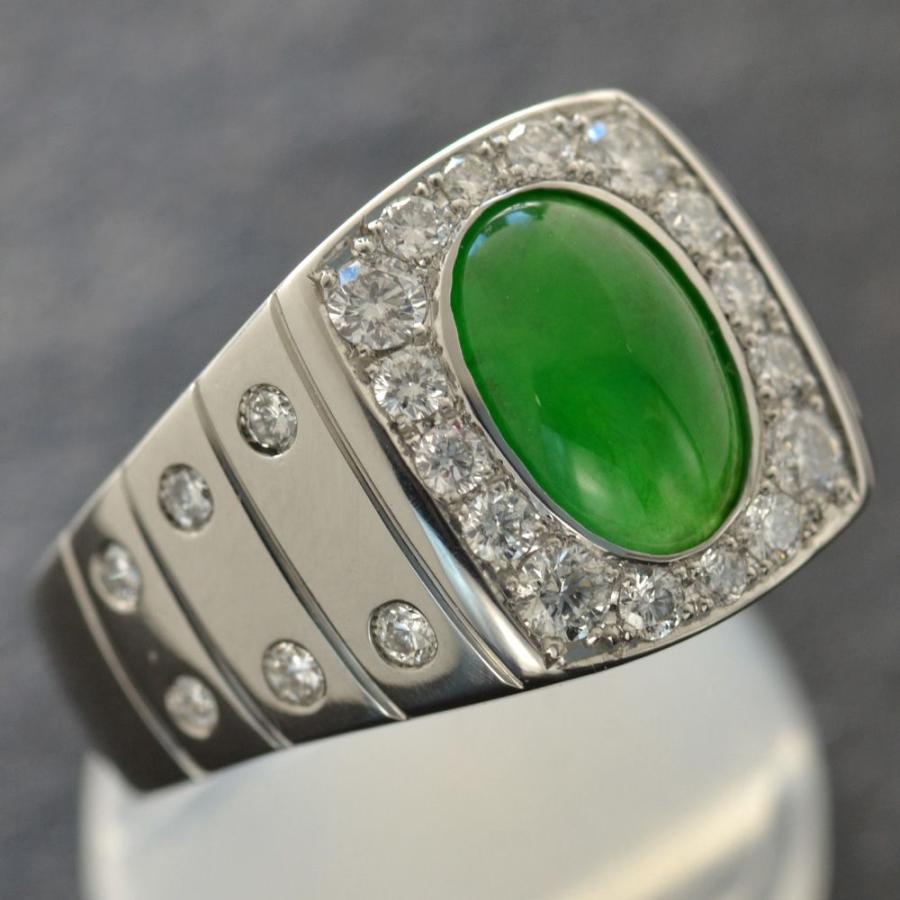 メンズリング プラチナ 指輪 翡翠 ダイヤモンド Pt950 地金 男性 幅広