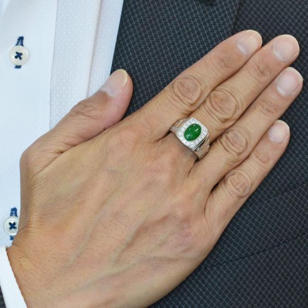 翡翠プラチナリング　正白金 メンズリング プラチナ 指輪 翡翠 ダイヤモンド Pt950 地金 男性