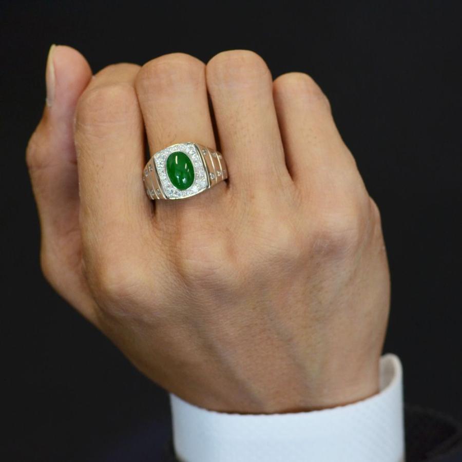 メンズリング プラチナ 指輪 翡翠 ダイヤモンド Pt950 地金 男性 幅広