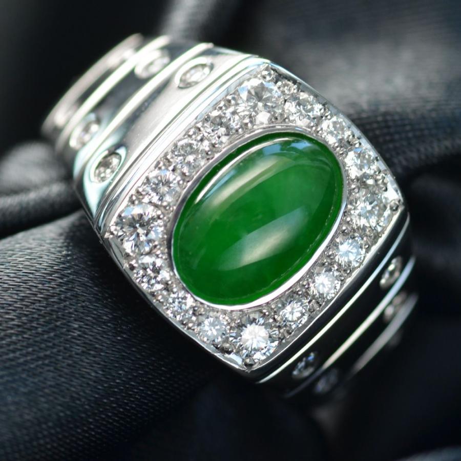 メンズリング プラチナ 指輪 翡翠 ダイヤモンド Pt950 地金 男性 幅広