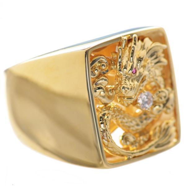 指輪 メンズリング 18金 K18 18k 印台リング ダイヤモンド ルビー