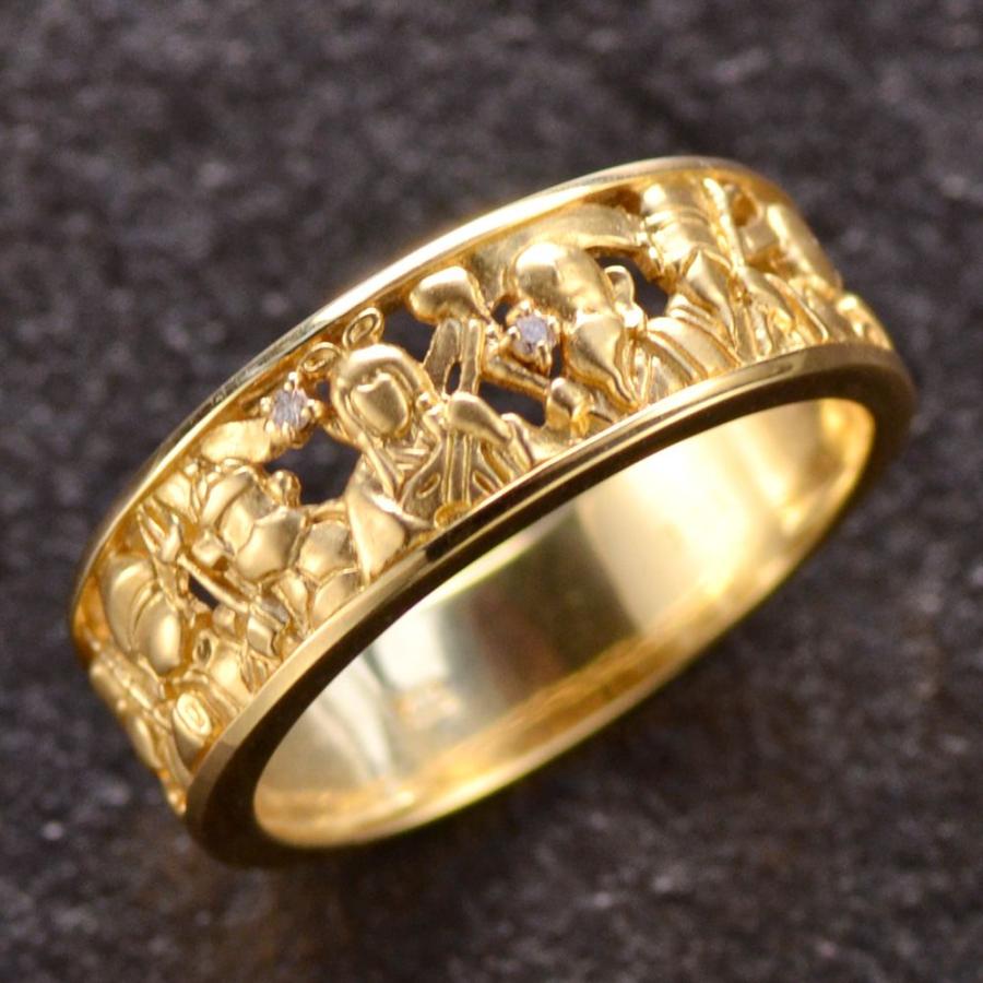 指輪 メンズリング K18 18k ダイヤモンド 七福神 リング 18金 イエロー