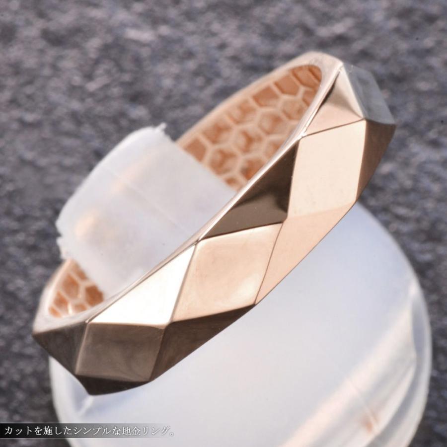 指輪 メンズリング K18PG 18金 ピンクゴールド シンプル カット 18K 地金リング ジェンダーレス ファッションの画像