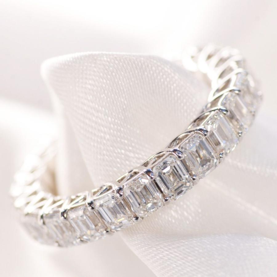 指輪 メンズリング プラチナ エメラルドカットダイヤモンド フル