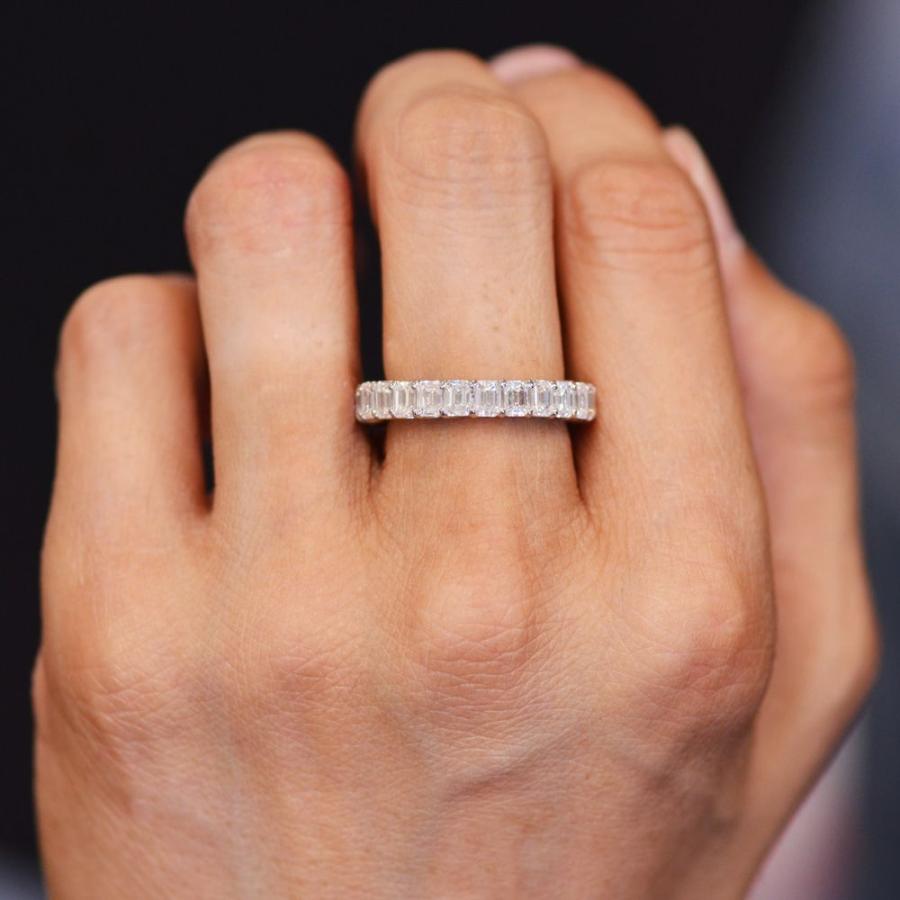 指輪 メンズリング プラチナ エメラルドカットダイヤモンド フル