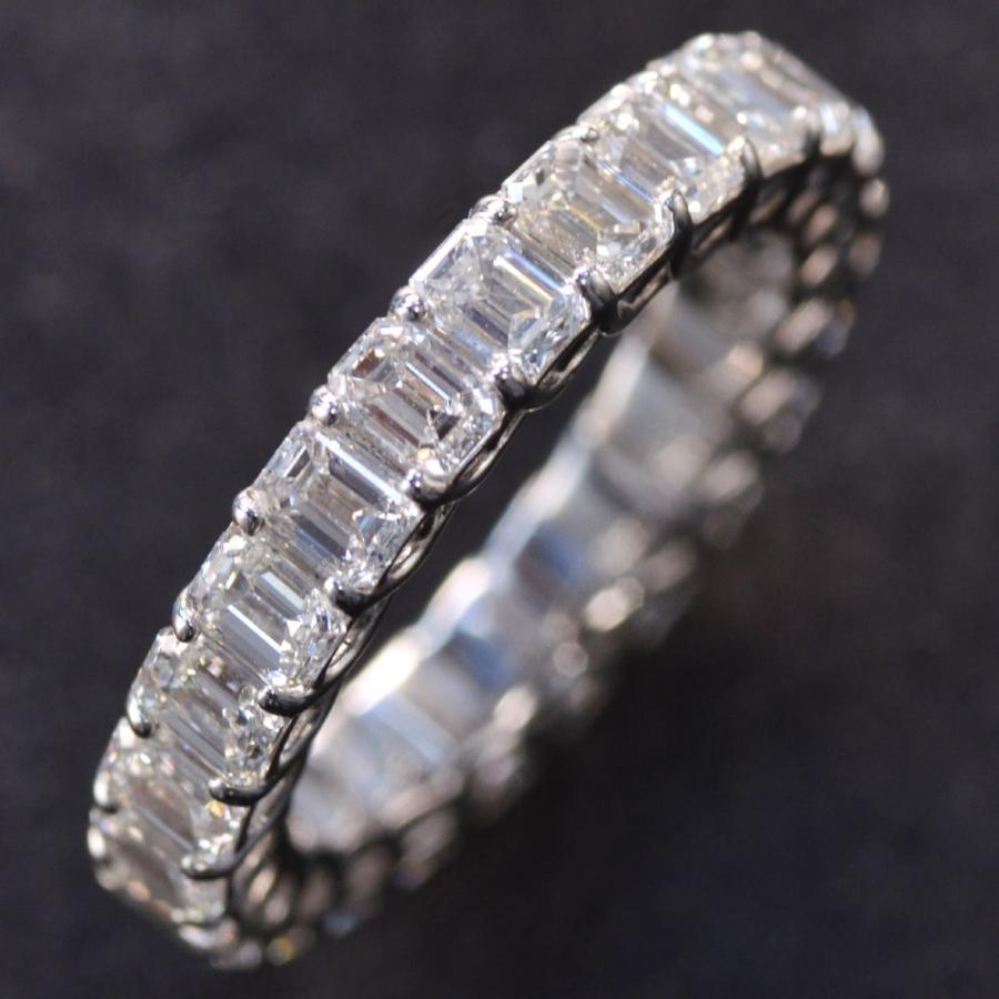 指輪 メンズリング プラチナ エメラルドカットダイヤモンド フル