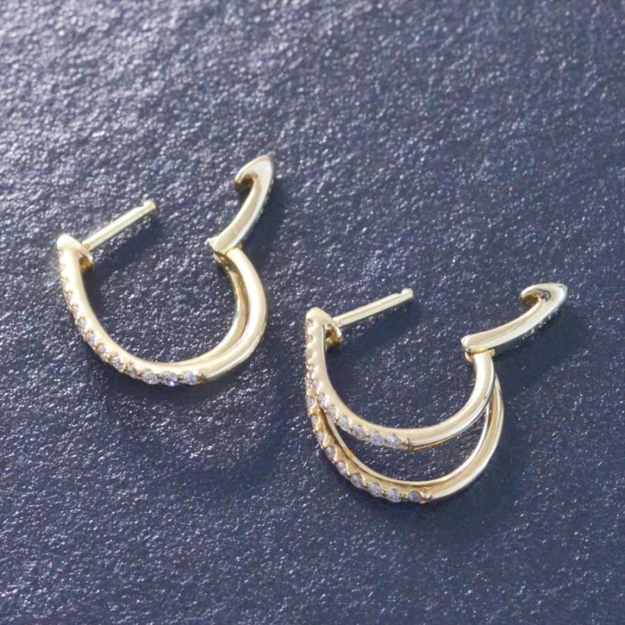 ダイヤモンドフープピアス 18金 イエローゴールド 2連 エタニティ 爆買の画像