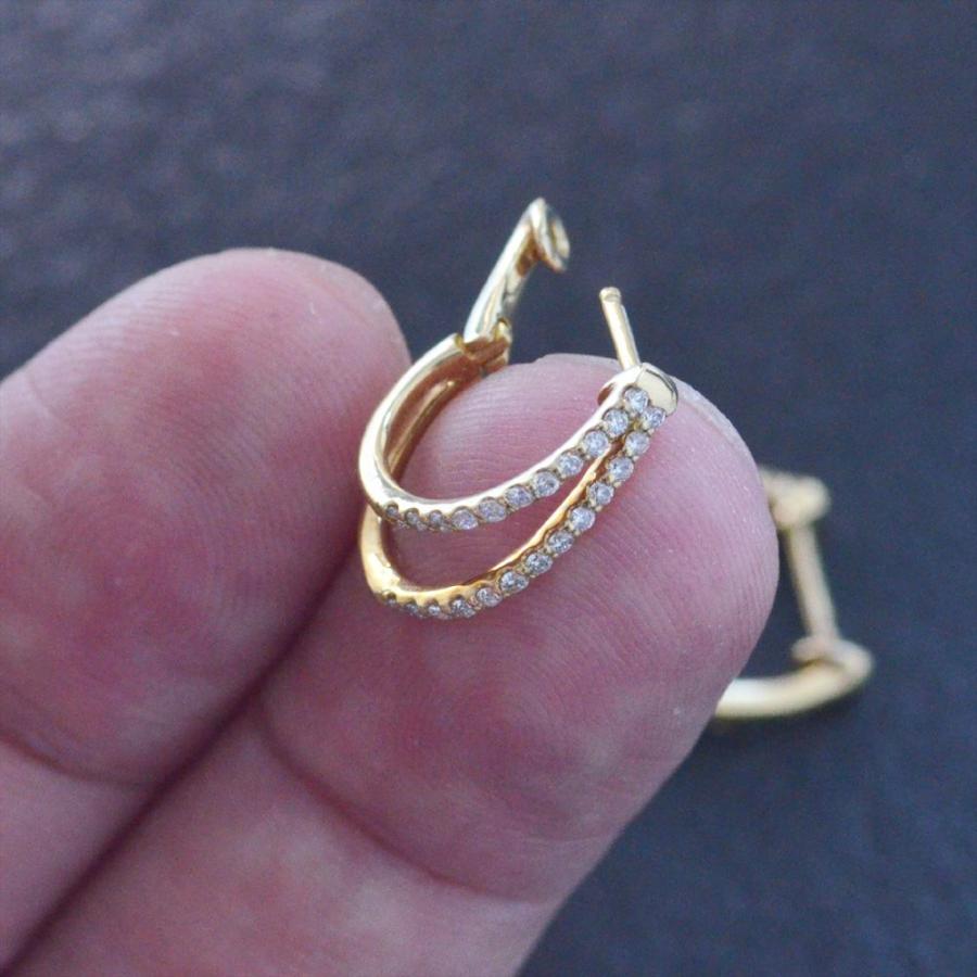 ダイヤモンドフープピアス 18金 イエローゴールド 2連 エタニティ 爆買の画像