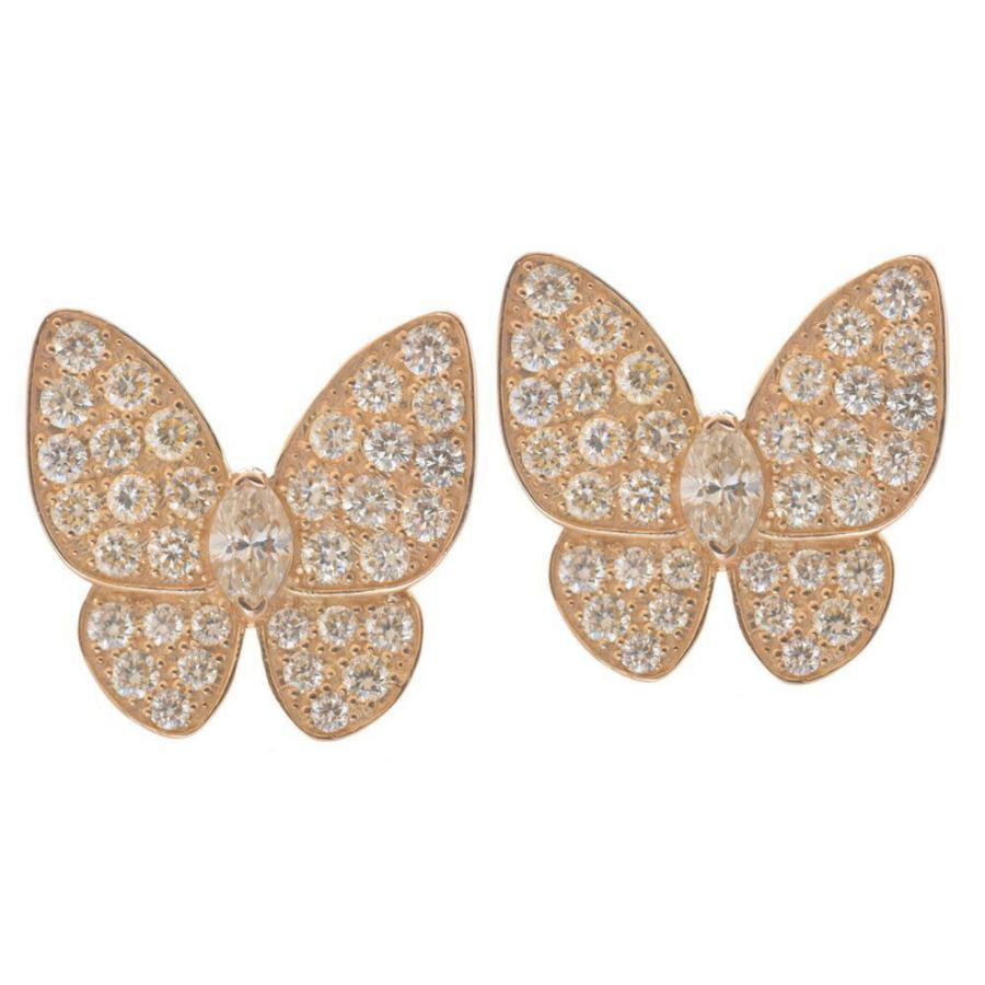 ピアス レディース 18金 K18PG ピンクゴールド ダイヤモンド 蝶