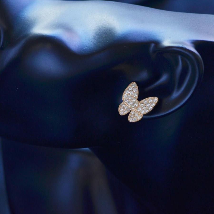 ピアス レディース 18金 K18PG ピンクゴールド ダイヤモンド 蝶