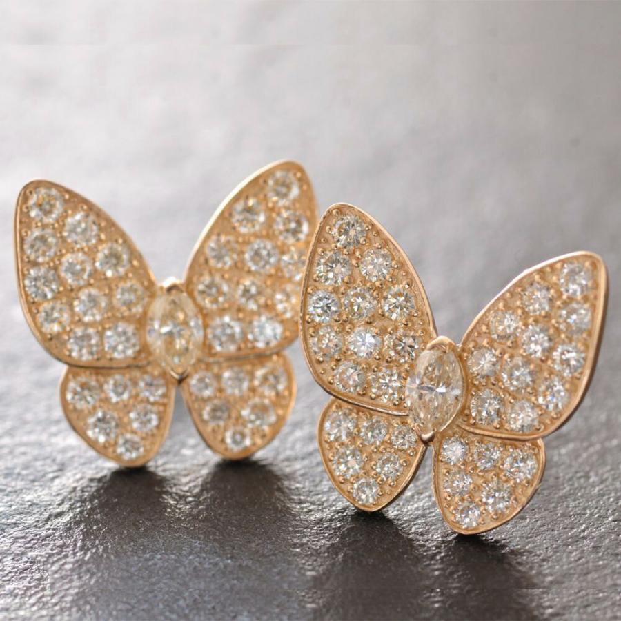 ピアス レディース 18金 K18PG ピンクゴールド ダイヤモンド 蝶