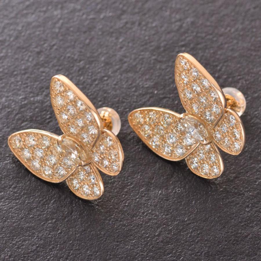 ピアス レディース 18金 K18PG ピンクゴールド ダイヤモンド 蝶