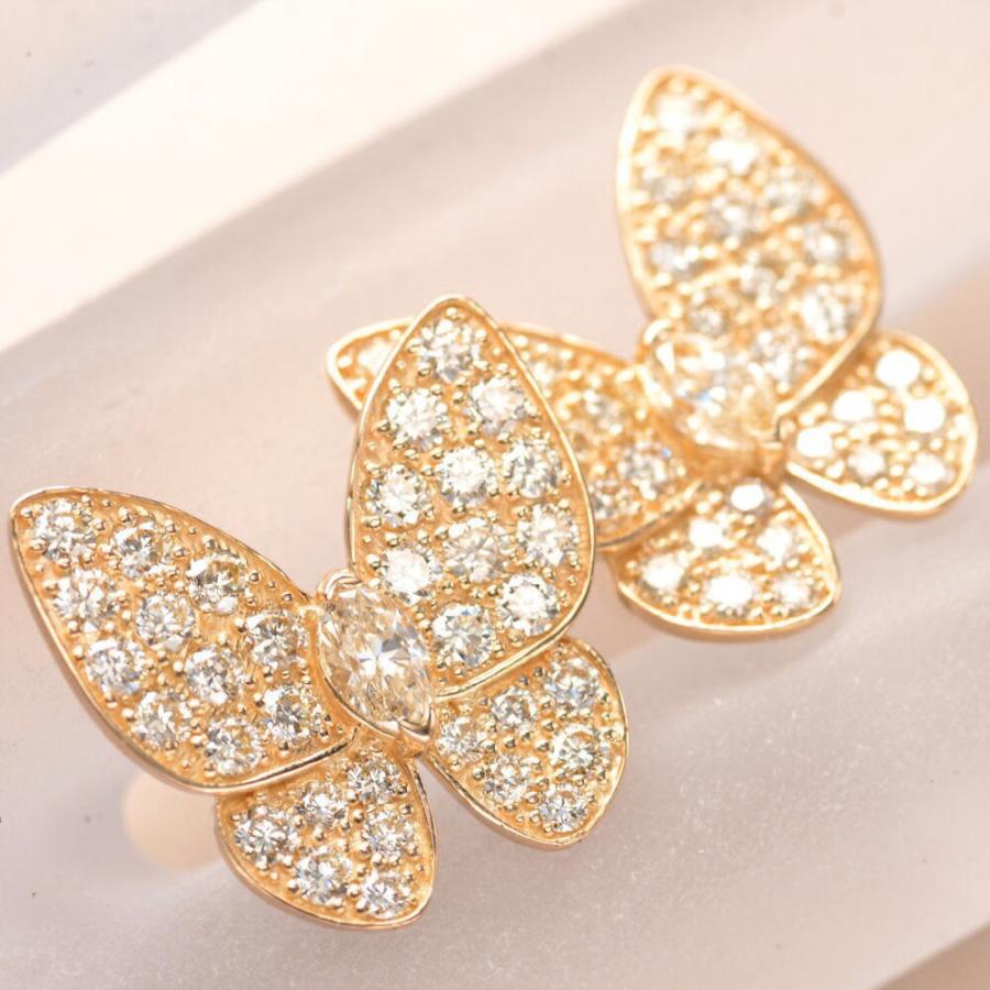 ピアス レディース 18金 K18PG ピンクゴールド ダイヤモンド 蝶