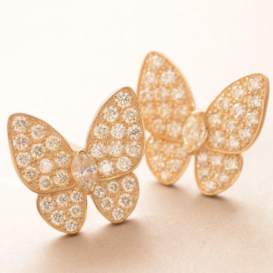 ピアス レディース 18金 K18PG ピンクゴールド ダイヤモンド 蝶