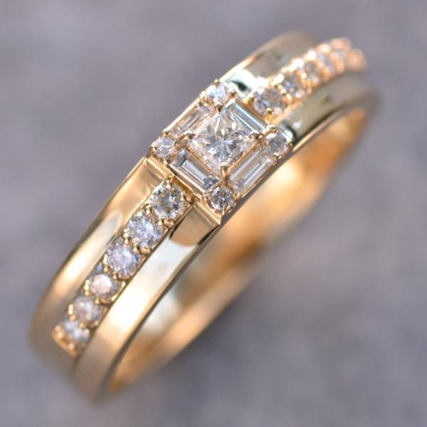 指輪 メンズリング K18 18kPG 18金 バゲットカット プリンセス