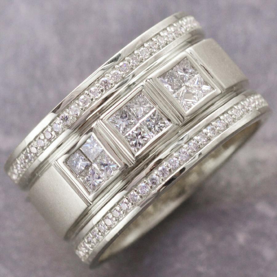 指輪 メンズリング K18 18kWG 18金 プリンセスカット ダイヤモンド