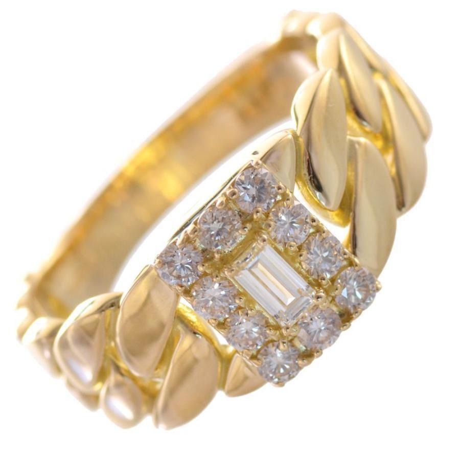 メンズリング 18金 指輪 K18 18k バゲットカット ダイヤモンド 喜平