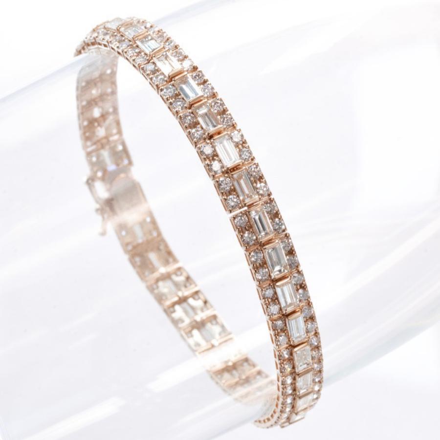 ブレスレット メンズ 18金 18k K18PG ピンクゴールド バゲットカット