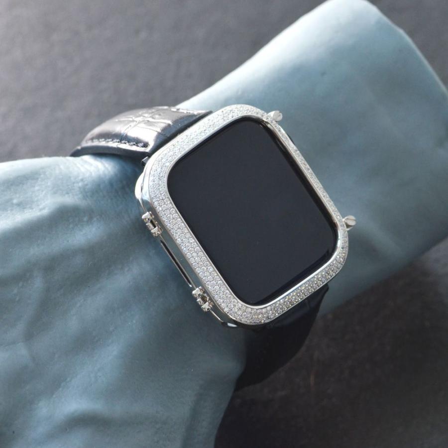 AppleWatch専用ダイアモンド&シルバー925製チャーム&ラバーバンド(黒