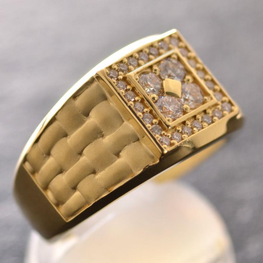 18金 ダイヤ 印台リング 18金 ダイヤモンド 印台 デザイン リング / K18 Diamond design