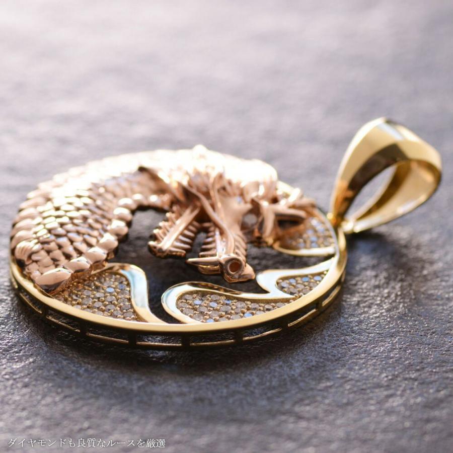 18金 ペンダントトップ メンズ K18 K18PG ダイヤモンド ドラゴン 龍  
