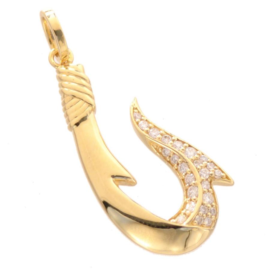 ペンダントトップ K18 フィッシュフック ダイヤモンド メンズ 18金