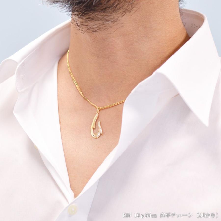 ペンダントトップ K18 フィッシュフック ダイヤモンド メンズ 18金