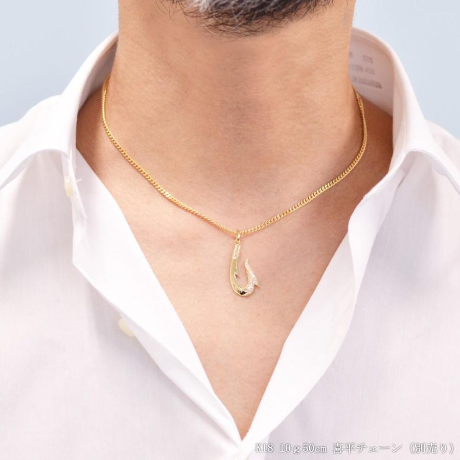 ペンダントトップ K18 フィッシュフック ダイヤモンド メンズ 18金