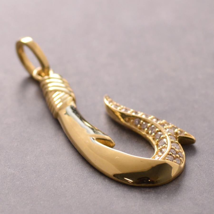 ペンダントトップ K18 フィッシュフック ダイヤモンド メンズ 18