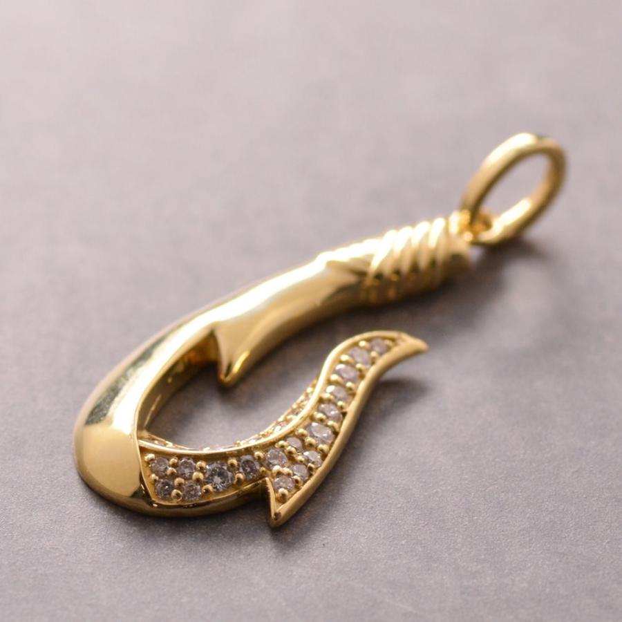 ペンダントトップ K18 フィッシュフック ダイヤモンド メンズ 18金