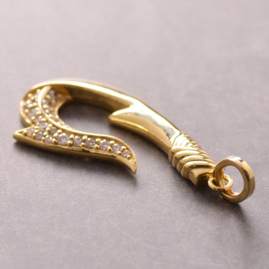 ペンダントトップ K18 フィッシュフック ダイヤモンド メンズ 18金