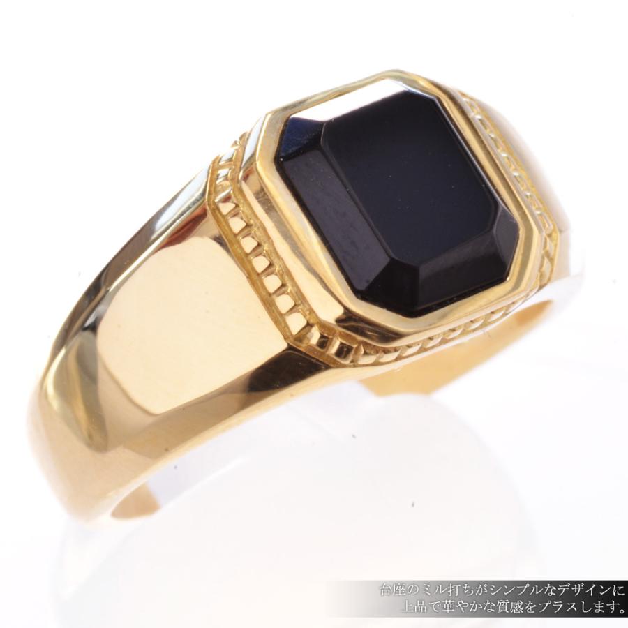 指輪 メンズリング 18金 K18 オニキス イエローゴールド 18K 印台