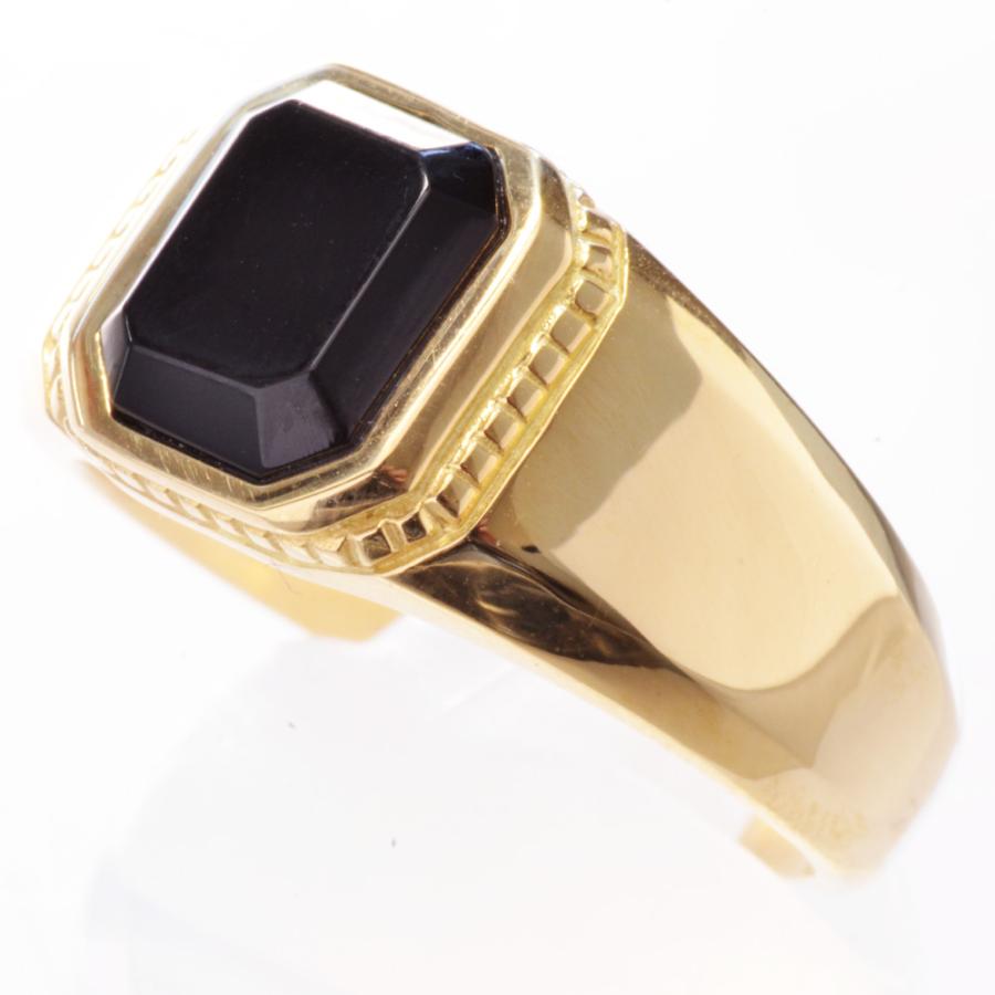 指輪 メンズリング 18金 K18 オニキス イエローゴールド 18K 印台