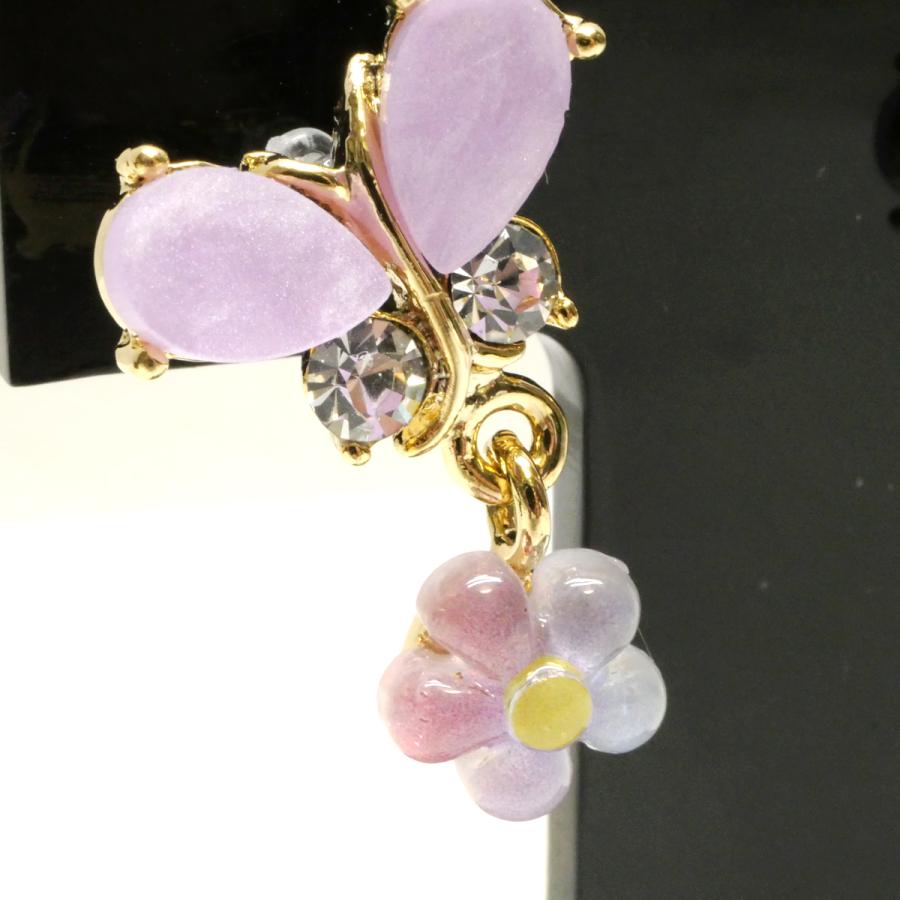 ノンホールピアス イヤリング 樹脂 バタフライ 蝶 花 揺れる 痛くなり 
