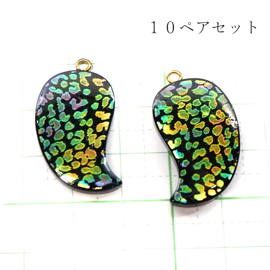 アクセサリーパーツ 勾玉モチーフ タマムシ模様 玉虫 左右あり 