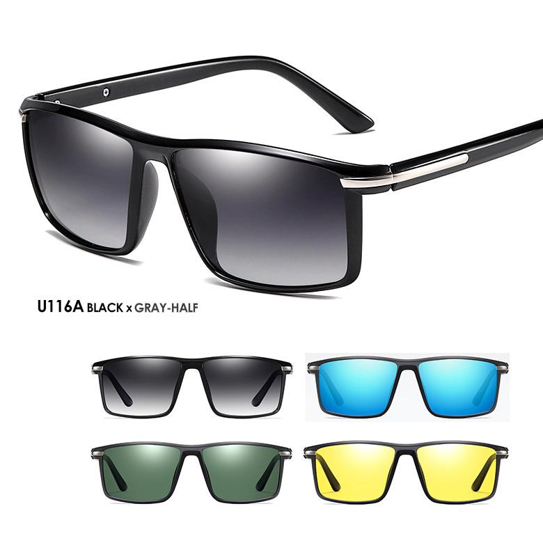 偏光 サングラス U116 スクエア型 四角 黄色（夜間用） UVカット